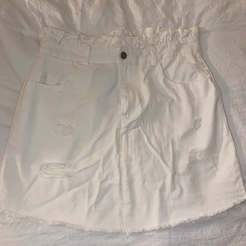 White Paper-bag style jean skirt
